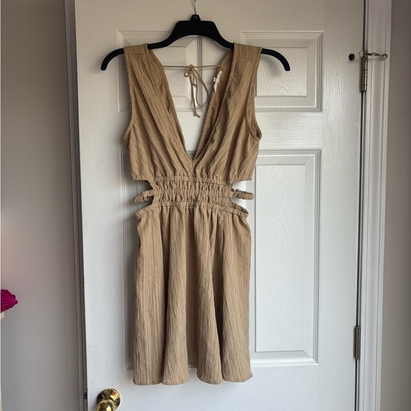 Blush Dresses & Skirts - Blush Sleeveless V-Neck Cutout Mini Dress in Beige